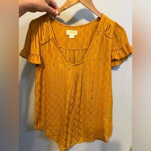 Anthropologie Maeve Yellow Silky Blouse - Hailey flutter-sleeve top